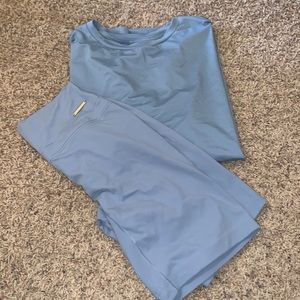 Gymshark x Whitney Simmons workout tee and matching bike shorts